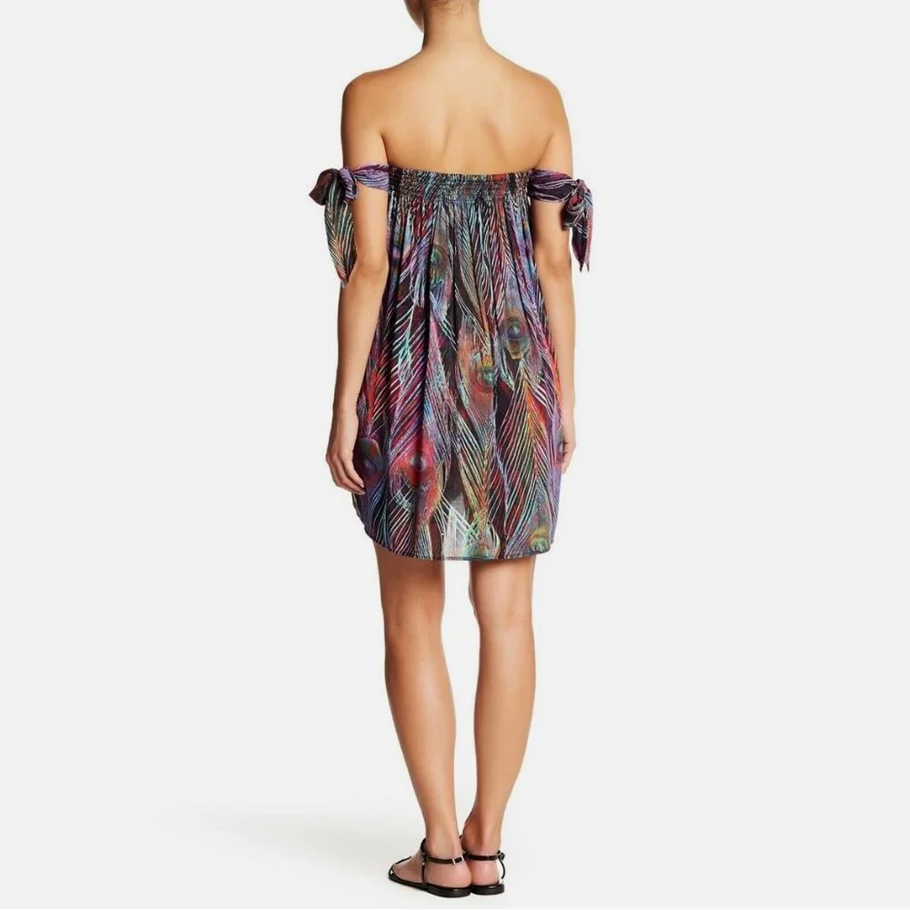 PilyQ Naya Plume Cold Shoulder Tie Sleeve Cover Up Swim Dress